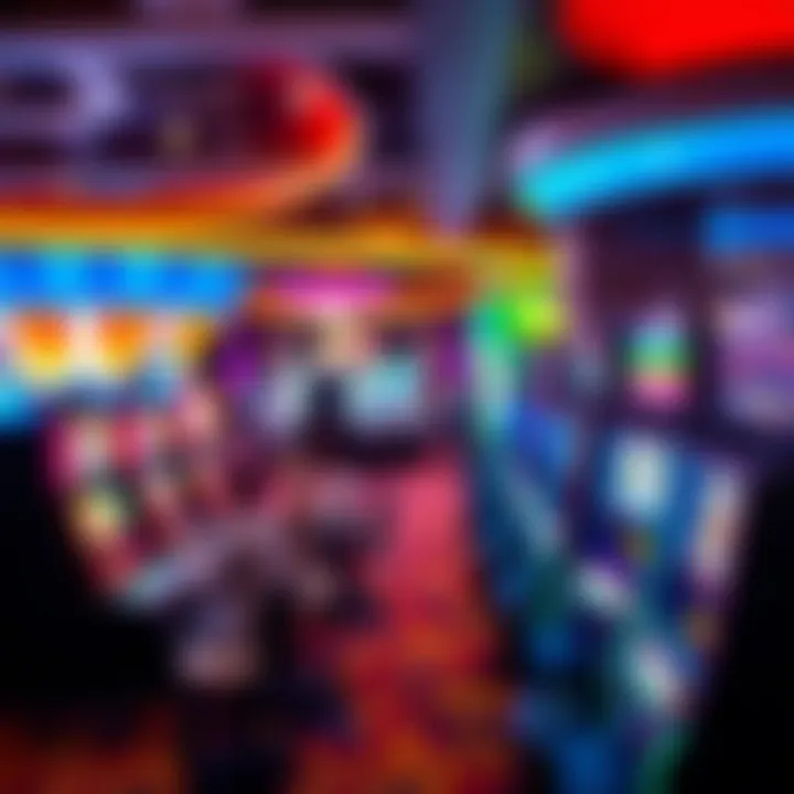 Vibrant casino floor featuring diverse gaming tables and slot machines with colorful lighting