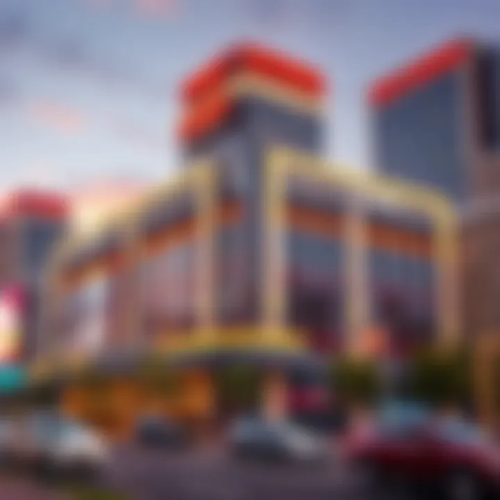 Exterior view of the first national casino building in New South Wales surrounded by cityscape