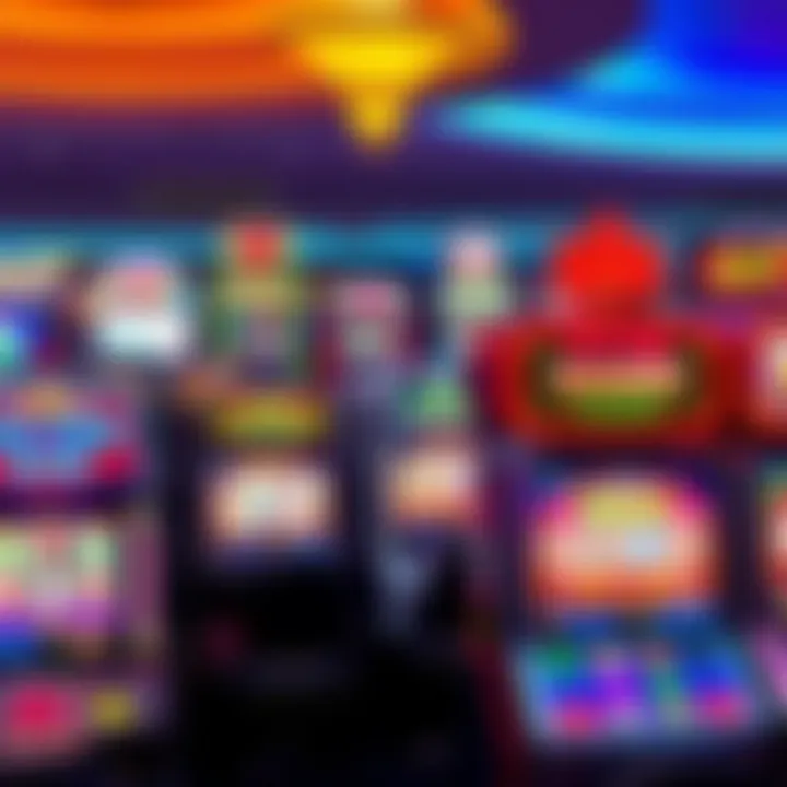 Colorful online casino game interface showing various slot machines and card games