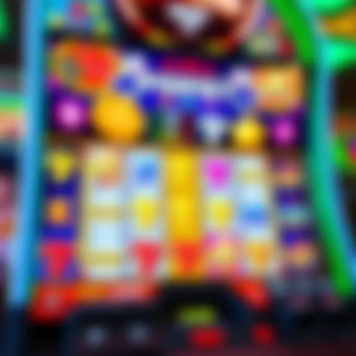 Colorful online pokies game interface displaying various symbols and jackpot options