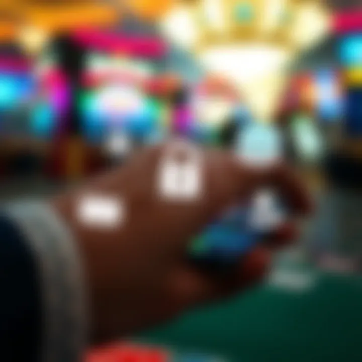 Secure mobile transaction on casino app with encryption symbols and legal compliance icons