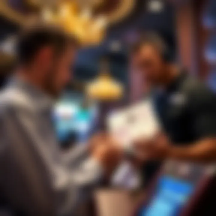 Identification Verification for Casino Admission Security staff verifying identification documents at casino entrance