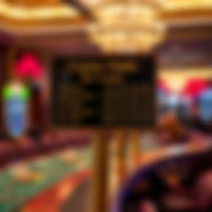 Sign displaying minimum and maximum bet limits for different casino games