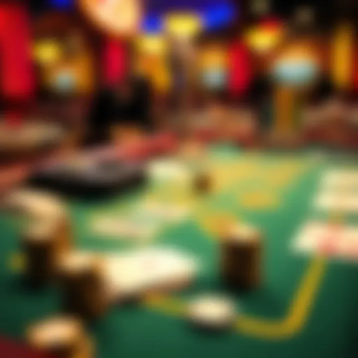 Illustration of the Book of Rah casino game setup with cards and chips on a gaming table