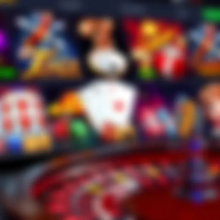 Diverse casino game icons representing slots, card games, and roulette on a digital interface
