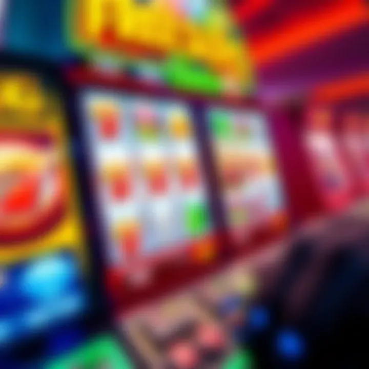 Colorful online slot machine interface with vibrant symbols and spinning reels