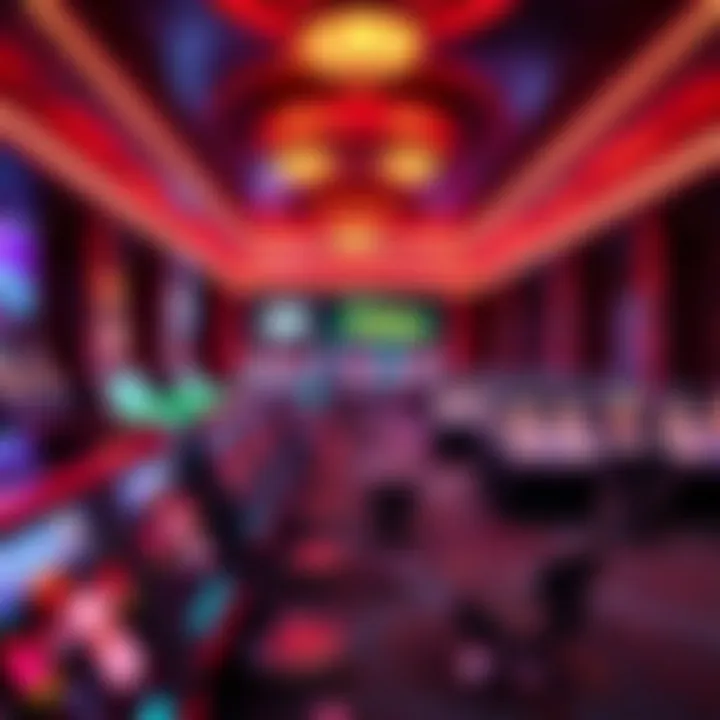Digital representation of a casino floor with neon lights and gaming tables highlighting the National Casino NDB environment