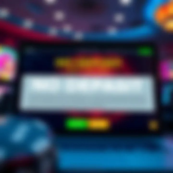 Graphic displaying an online casino interface highlighting no deposit offer details and key terms