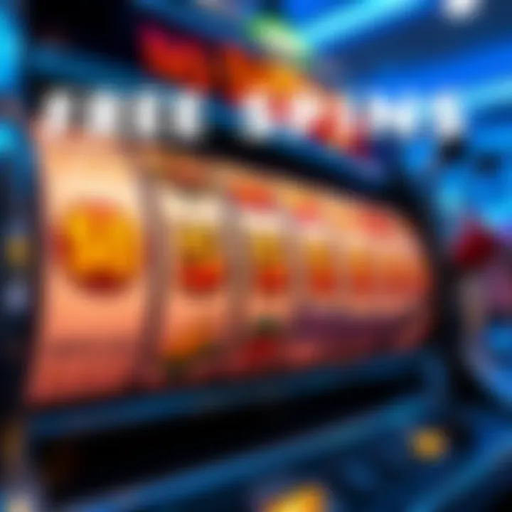 Graphic showing a spinning slot machine reel with promotional code symbols