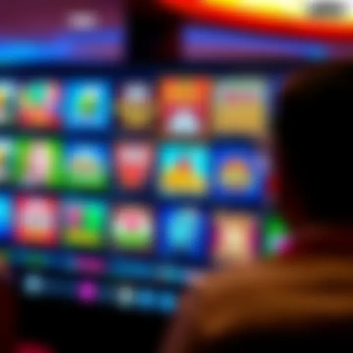 Various casino game icons displayed on a digital screen representing a diverse game selection