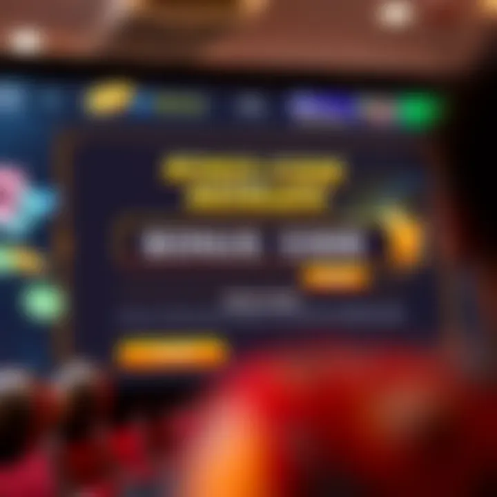 Digital Casino Interface Highlighting Bonus Code Redemption Features Illustration of a digital casino interface showing bonus code input field and rewards