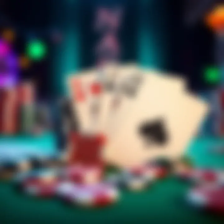 Visual Representation of No Deposit Bonuses with Casino Chips and Cards Illustration of casino chips and playing cards representing a no deposit bonus offer at a national casino