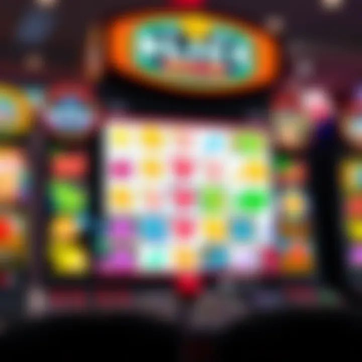 Colorful online slot machine interface with various themed symbols