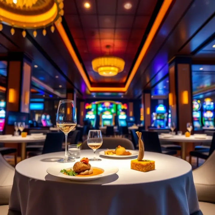 Elegant dining area inside the Canadian National Exhibition casino showcasing gourmet dishes and ambient lighting