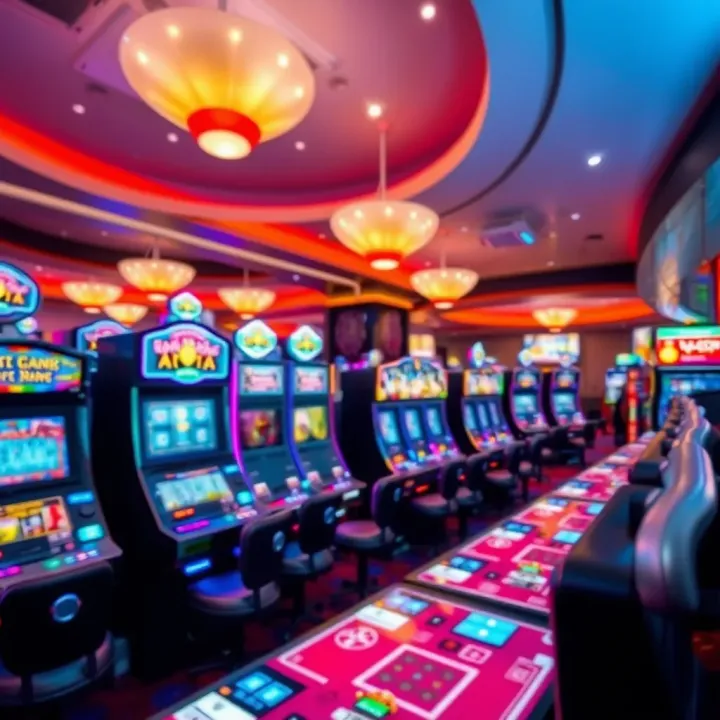 Vibrant gaming tables and slot machines illuminated in Canberra's lively casino interior