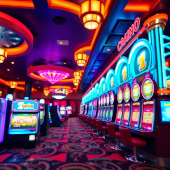 Dynamic Casino Gaming Floor Near Banff National Park Vibrant casino gaming floor with slot machines and ambient lighting