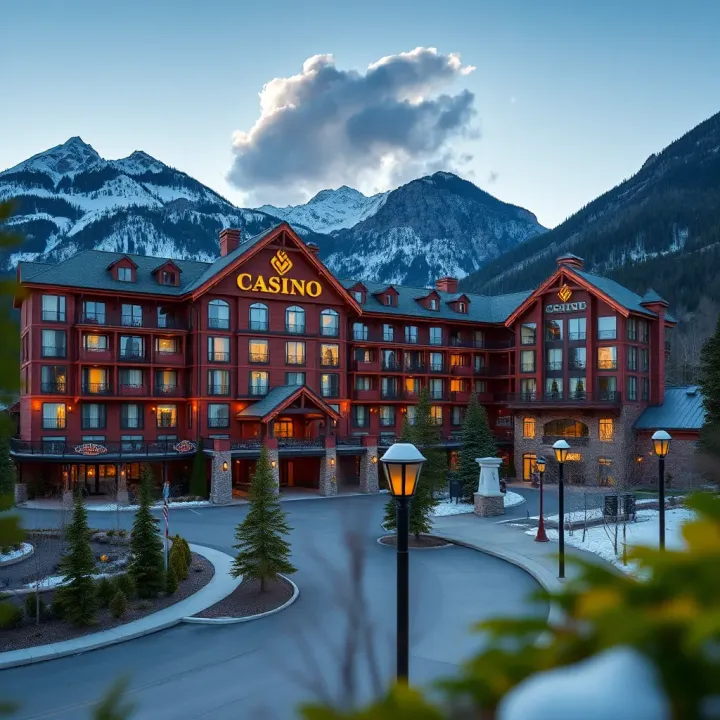 Scenic Casino Hotel with Mountain Views Near Banff National Park Luxurious casino hotel exterior view with mountain backdrop near Banff National Park