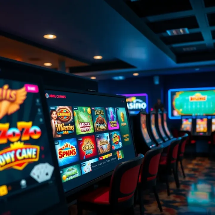 Various casino games displayed on a digital platform screen