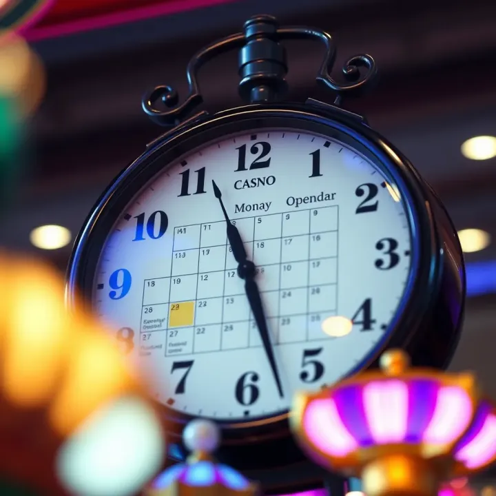 Casino Operating Hours and Visit Planning Detailed clock showing casino operating hours with a calendar and planning notes