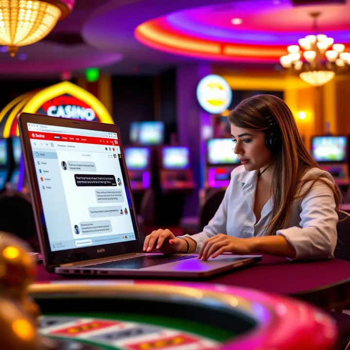 National Casino Customer Support via Live Chat Customer service representative assisting a user through live chat on a laptop