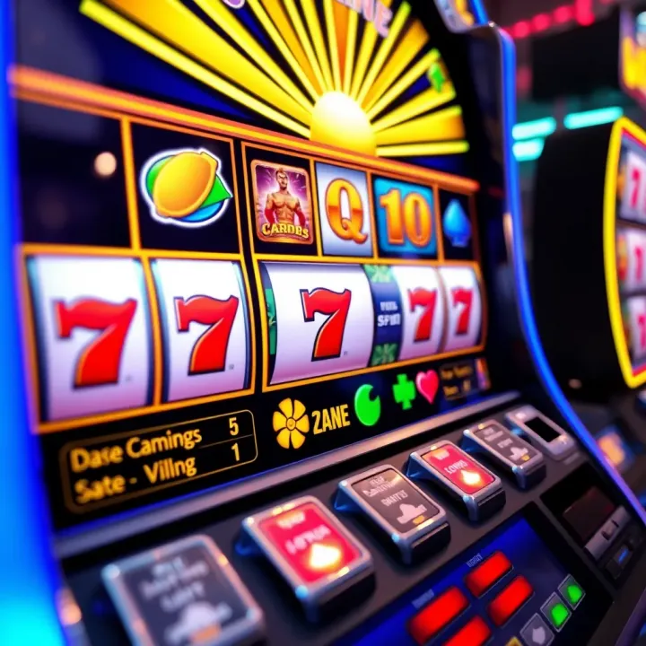 National Bet Casino Slot Interface Displaying Winning Combinations Bright digital slot machine interface showing winning combinations and casino symbols