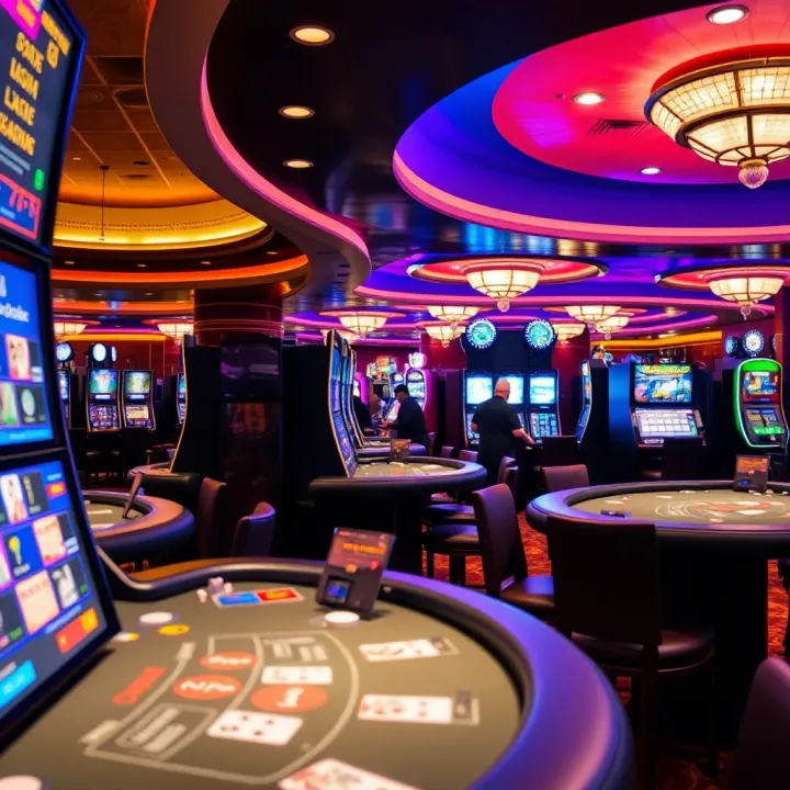 Lively Casino Atmosphere at MGM National Harbor Casino interior showcasing vibrant gaming area with blackjack tables
