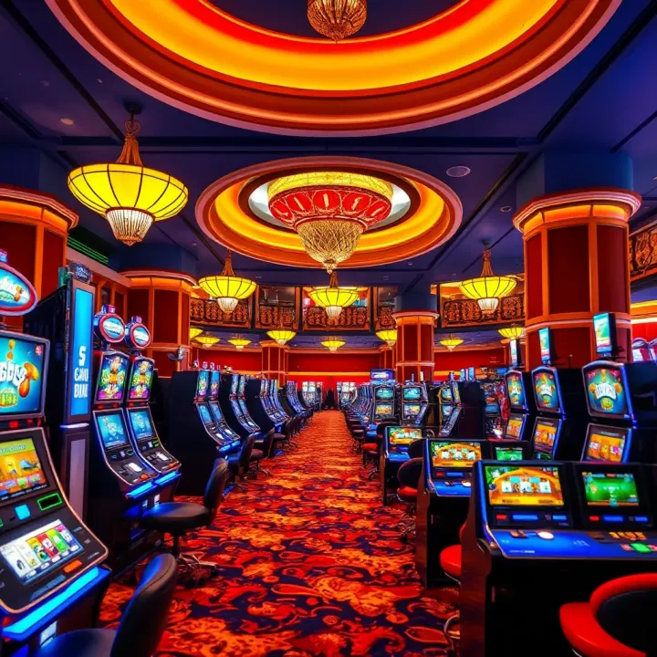 Luxurious interior gaming floor featuring a variety of slot machines and table games
