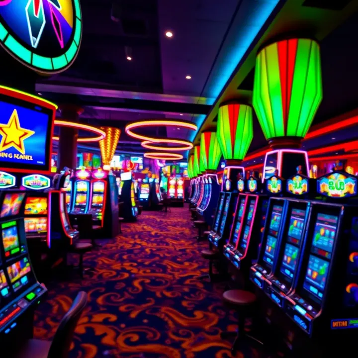 Dynamic Gaming Experience at MGM Casino Hotel National Harbor Vibrant casino floor with various gaming tables and slot machines illuminated by colorful lights