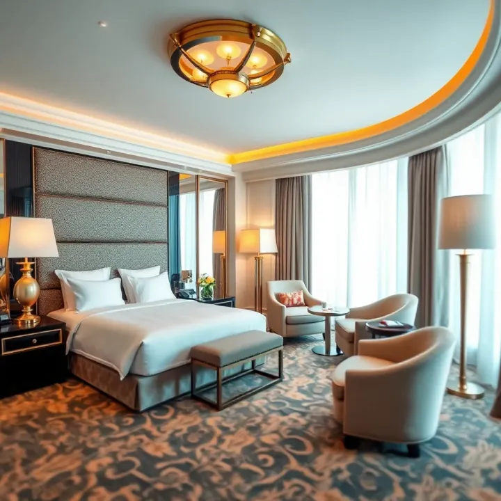 Luxurious guest room at MGM Casino Hotel National Harbor featuring elegant decor and comfortable furnishings
