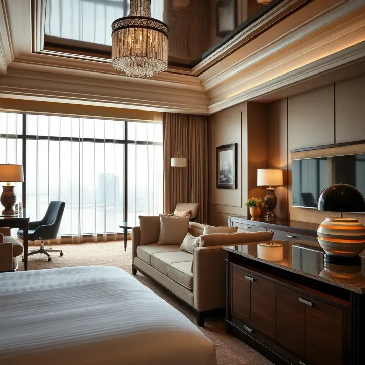 Elegant Accommodation Inside MGM National Harbor Luxurious hotel room interior featuring elegant decor and comfortable furnishings at MGM National Harbor