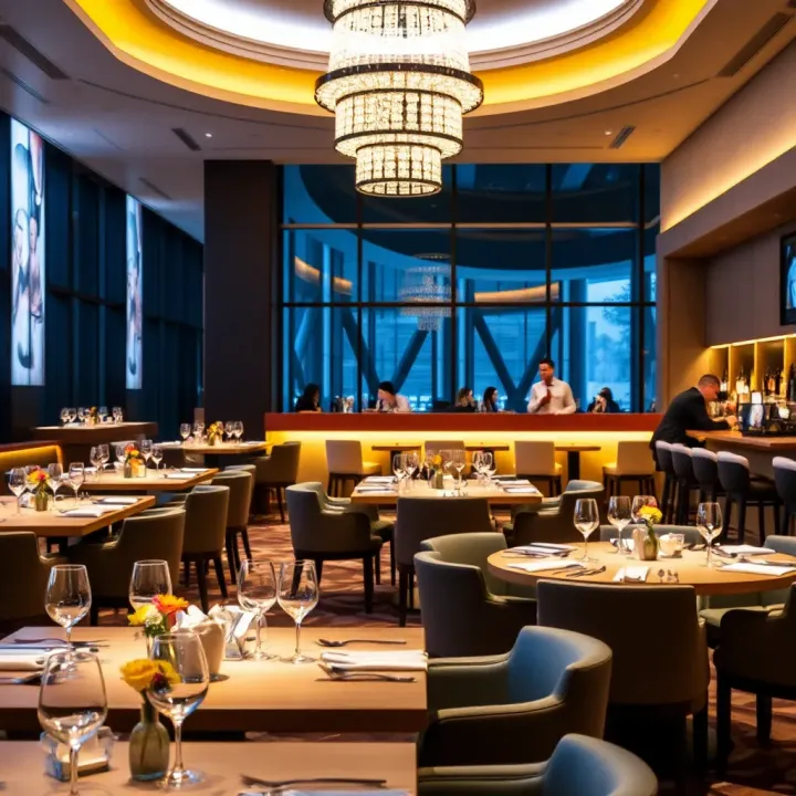 Stylish restaurant interior with modern decor showcasing an inviting dining atmosphere