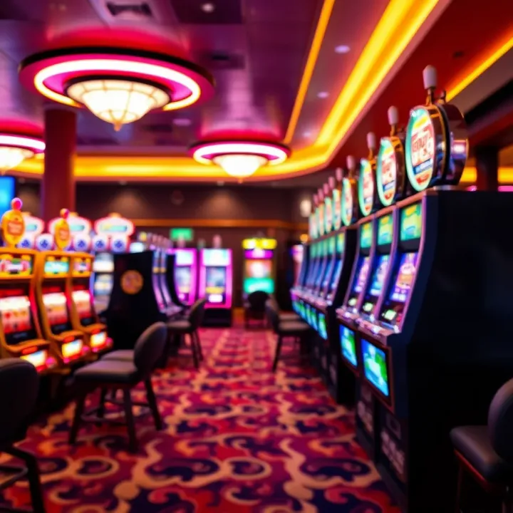 Bright casino floor with slot machines and vibrant lighting