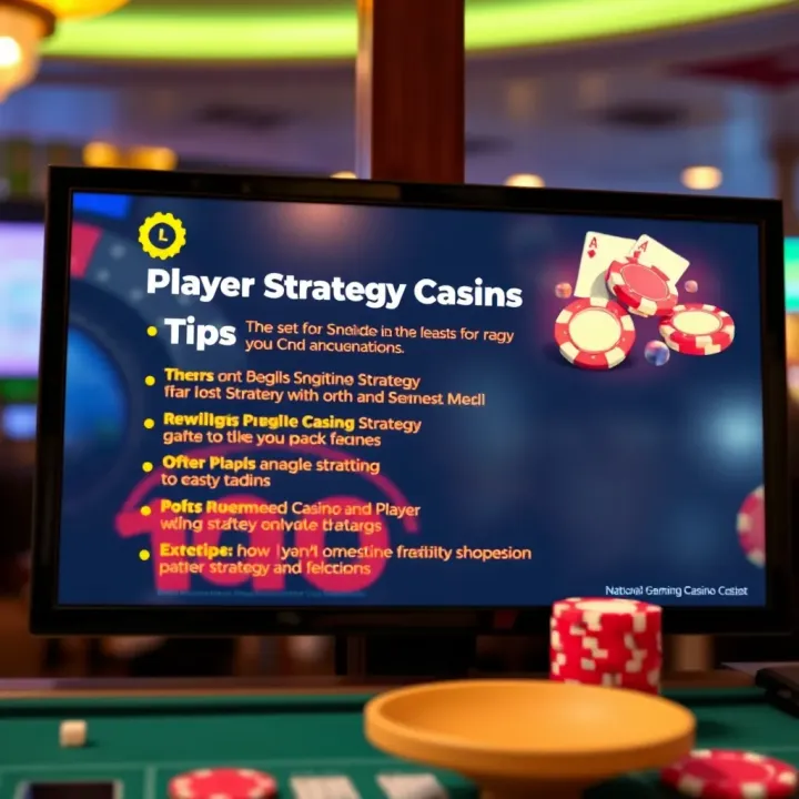 Player strategy tips displayed on a digital screen at an online casino