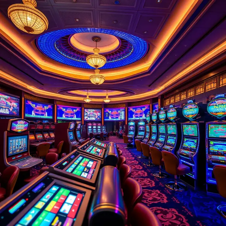 Vibrant Gaming Area at Gaylord National Harbor Casino Upscale casino floor with vibrant gaming tables and slot machines under elegant lighting