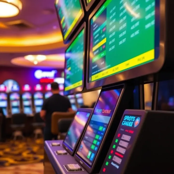Close-up of a digital sports betting terminal highlighting various bet types and technological interface for player interaction