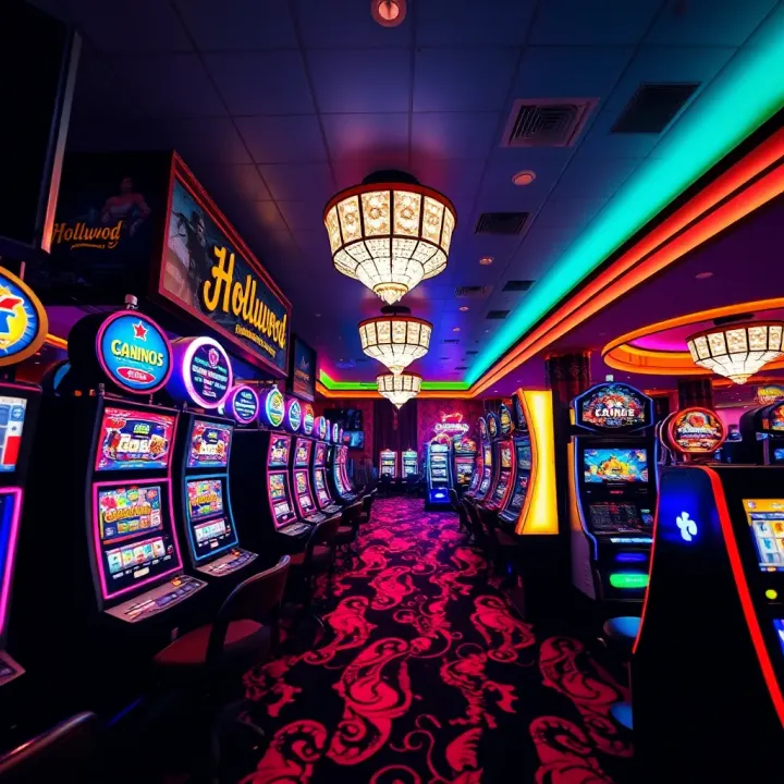 Gaming Floor Inside Hollywood Casino at Penn National Slot machines and gaming tables inside Hollywood Casino with colorful lighting and lively ambiance