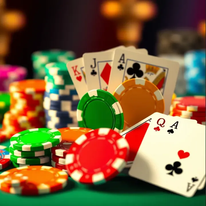 Colorful casino chips and playing cards representing online gaming bonuses