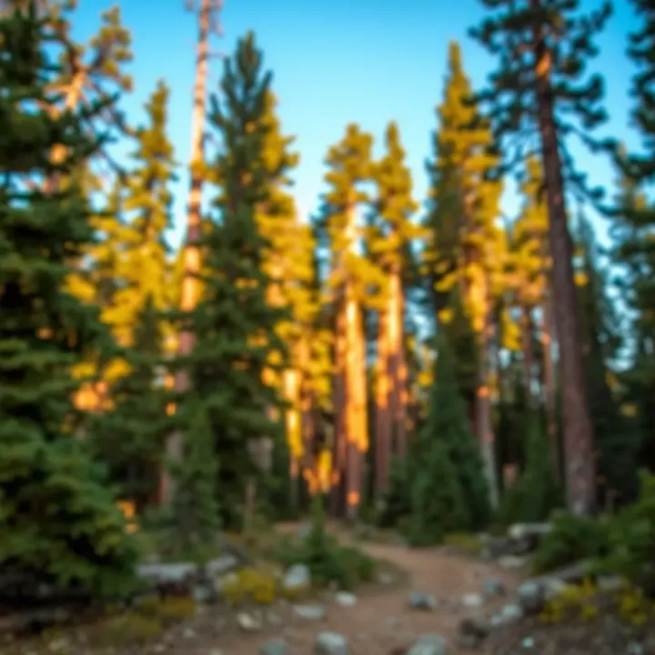 Scenic hiking trail through dense forest in Humboldt-Toiyabe National Forest with towering pine trees