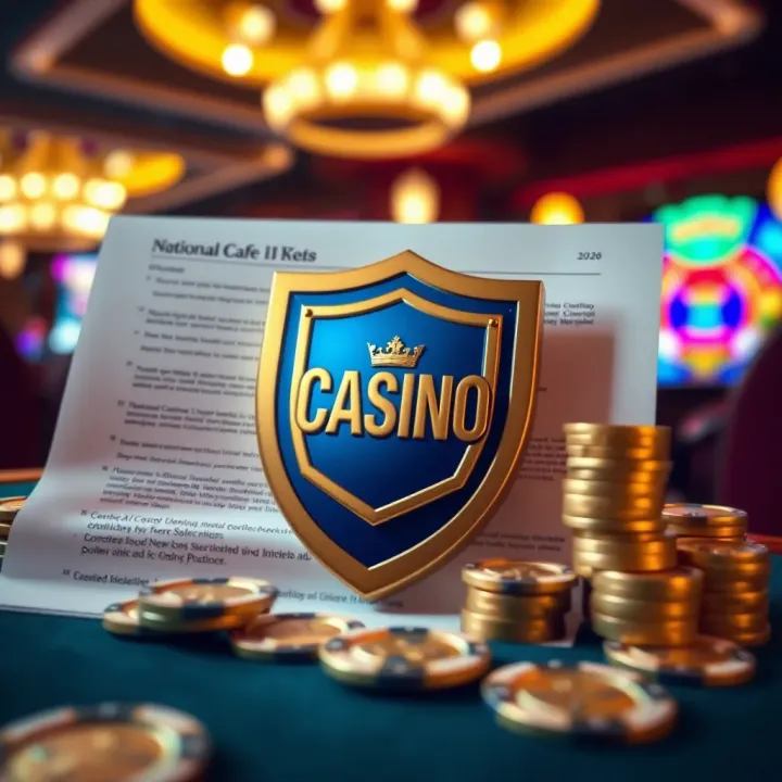 Graphic of legal documents with a casino tokens and a shield symbolizing safe and legal online gambling practices