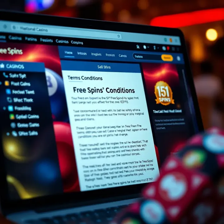 Free Spins Promotion Terms and Conditions at National Casino Online casino dashboard showing terms and conditions for free spins promotion