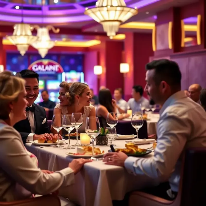 Appropriate Dress for Dining at Casino Restaurant Elegant dining setting with well-dressed guests seated around a table in a fine casino restaurant