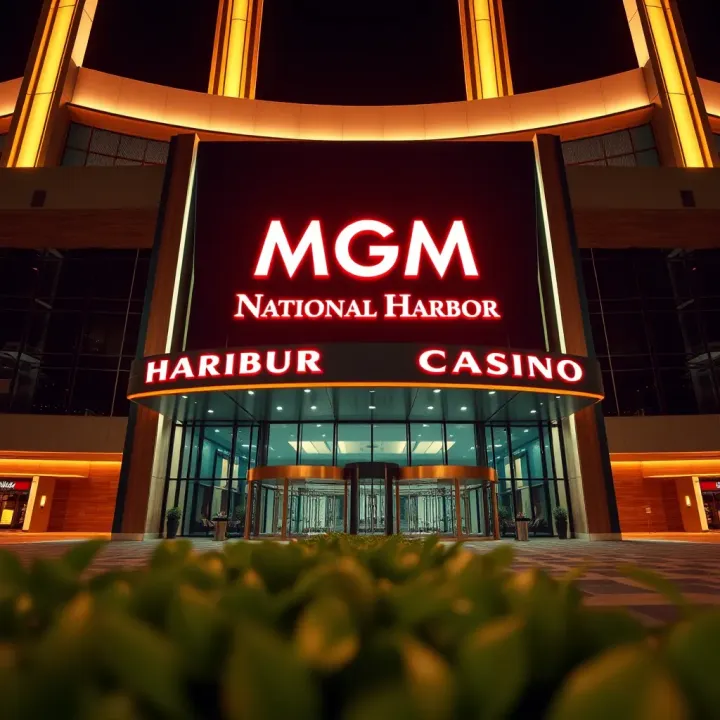 Entrance of MGM National Harbor Casino showcasing its modern architecture and vibrant lights