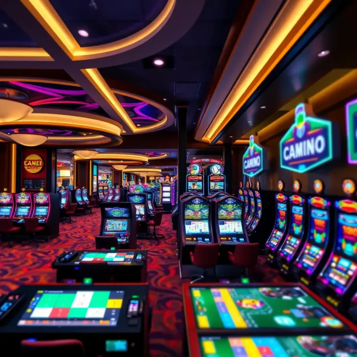 Vibrant Gaming Floor at MGM National Harbor Luxurious casino floor featuring vibrant gaming tables, slot machines, and ambient lighting