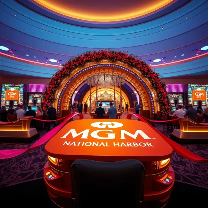 Lively grand opening event featuring elegant decorations and a crowd gathered in front of the casino entrance
