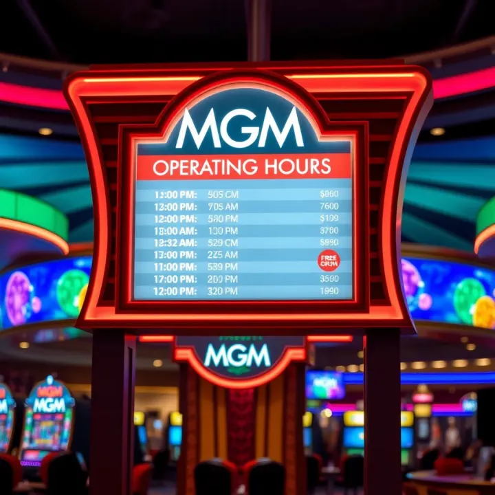 Sign displaying MGM National Harbor casino operating hours information