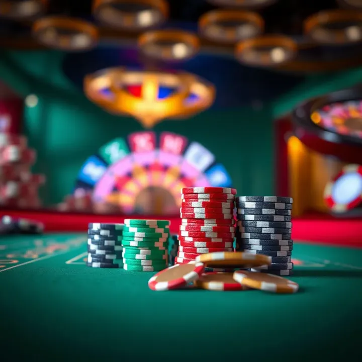 Casino chips and tokens stacked on a gaming table symbolizing small deposit betting options