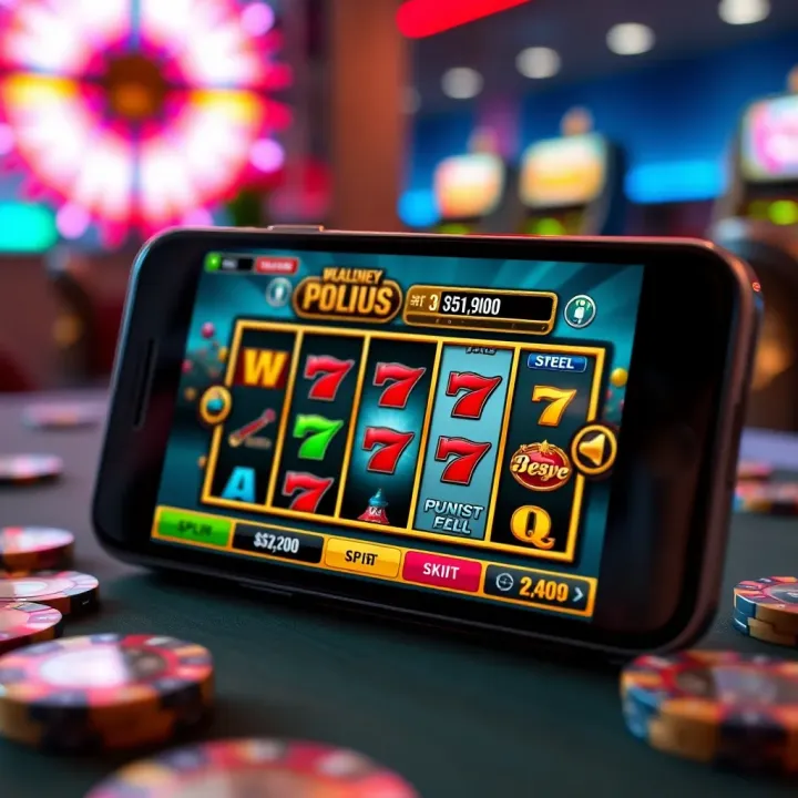 Mobile-Compatible Online Pokies with Exciting Bonuses Mobile phone displaying an active online pokies game with bonus features and spinning reels