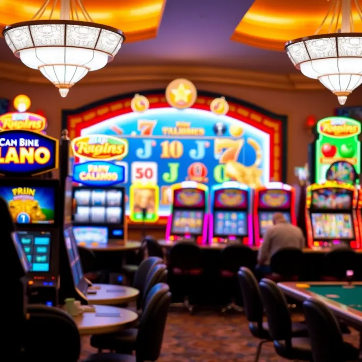 A vibrant casino game interface showcasing a variety of slot machines and table games