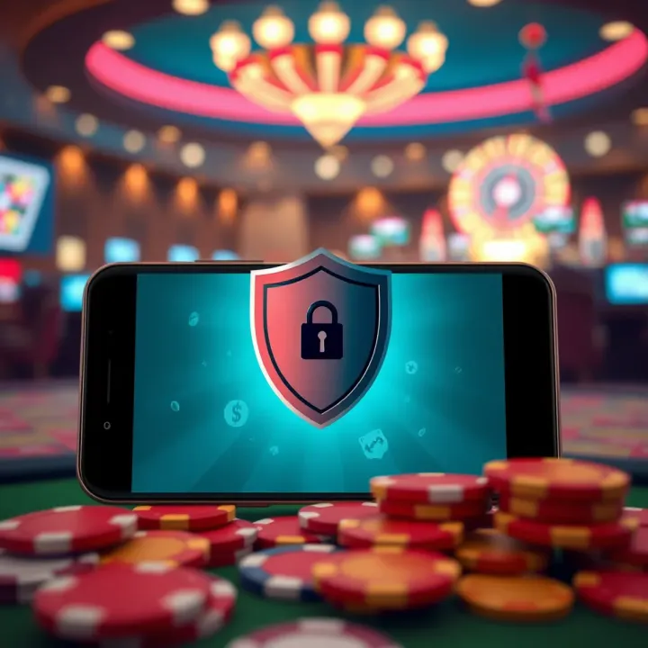 Illustration of a secure mobile device with shield symbol indicating protection while using the National Casino APK