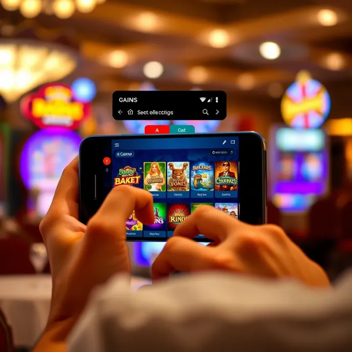 User interacting with National Casino app interface on a smartphone showing game selection screen